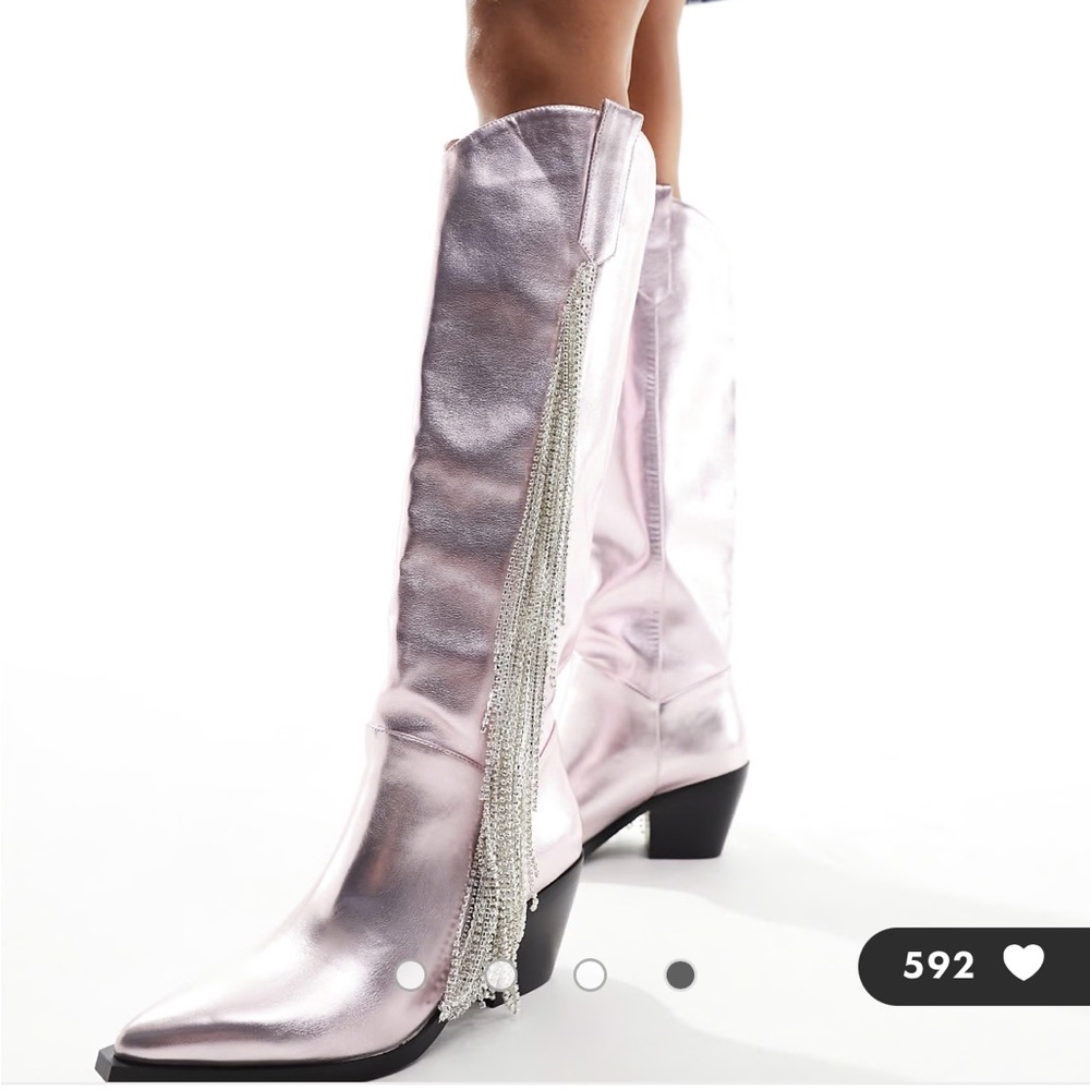 Azalea Wang Metallic Pink Cowgirl Boots with Rhinestone Tassel - Size 6